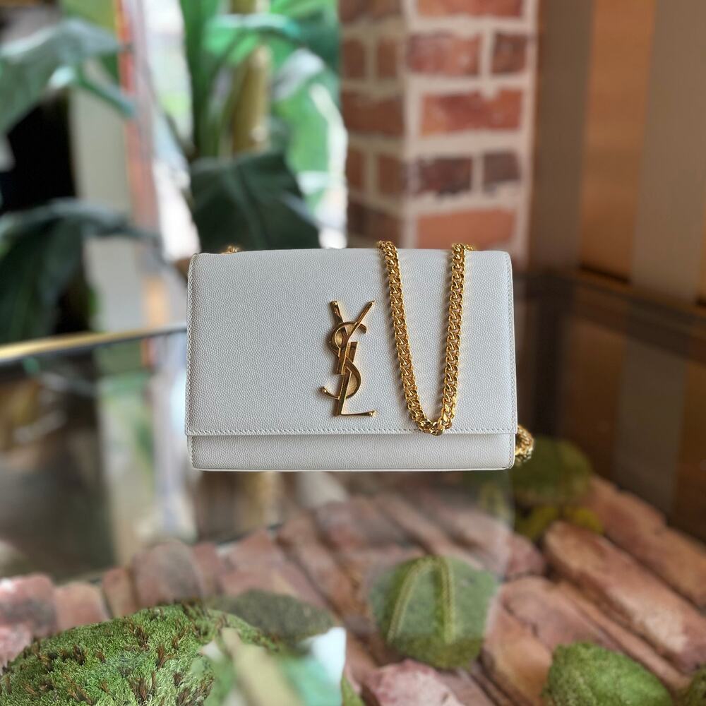 SAINT LAURENT Kate Small Chain Blanc Vintage Grain De Poudre Embossed Crossbody